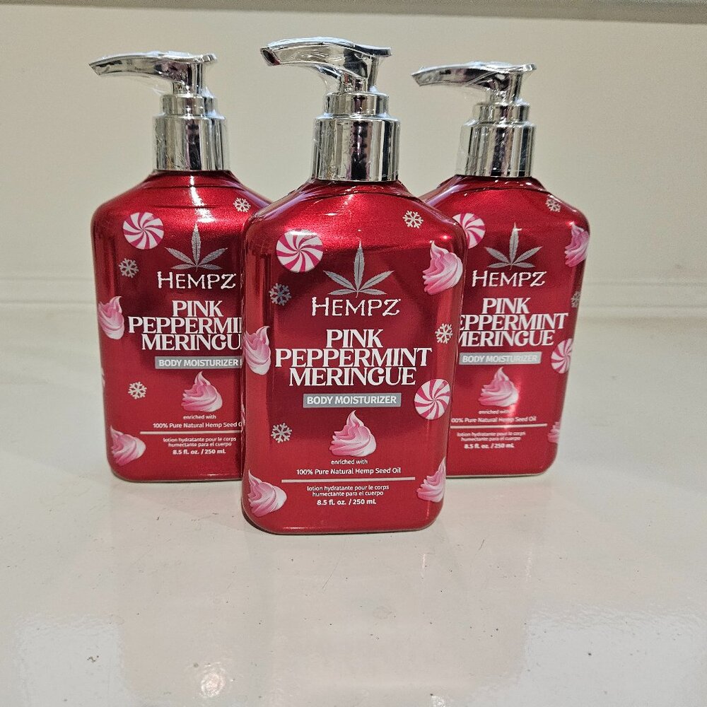 3 Pump Bottles - HEMPZ Pink Peppermint Meringue Body Moisturizer - NEW!!!